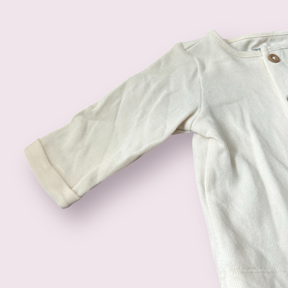 NWT Carter's Soft Cream Baby Set Long Sleeve Button Front With Pants Size 3 Mon - Picture 2 of 11